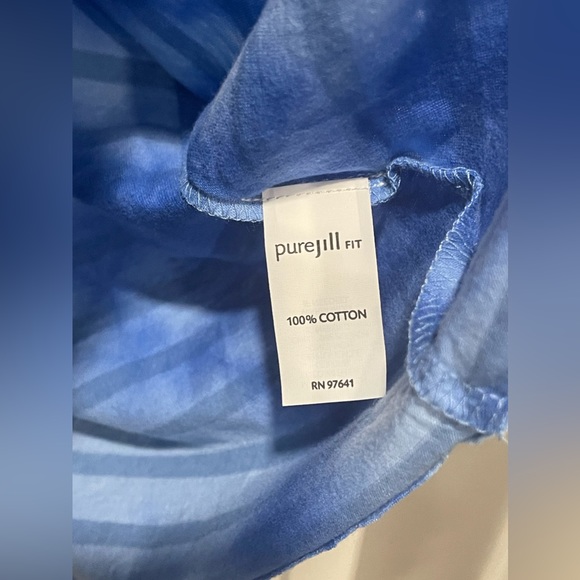 New J.Jill PureJill Fit Long Sleeve Blue Striped Cotton Tie-dyed Top Large - Picture 2 of 4